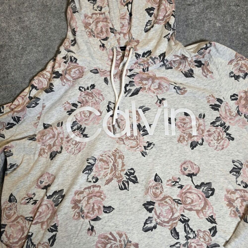 Calvin Klein Performance Floral Hoodie Women’s Large Stretch Athleisure Pullover